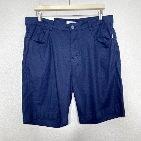 Onia Traveler Short Mens Sz 34 Linen Chino Deep Navy Stretch Button Fly Stretch - Picture 1 of 13
